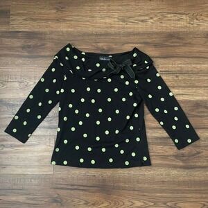 Y2K Polka Dot Top Black Green Bow Neckline Retro Vintage Coquette Pin Up Small
